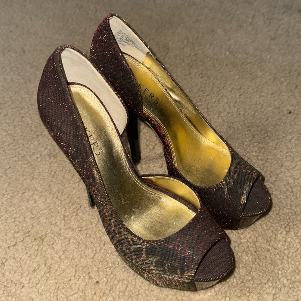 Bakers red shimmer leopard heels